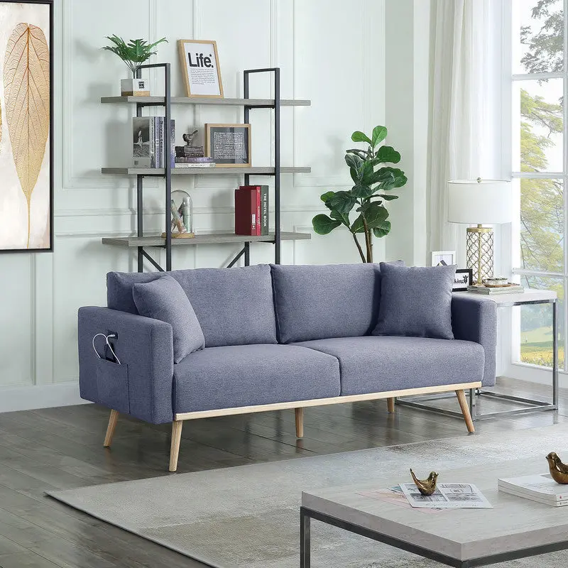 Easton 75 Inch Dark Gray Linen Sofa USB Charging Ports and Pockets lilola home