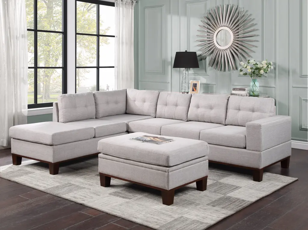 Hilo 106 Inch Light Gray Reversible Sectional Sofa Dropdown Arm lilola home