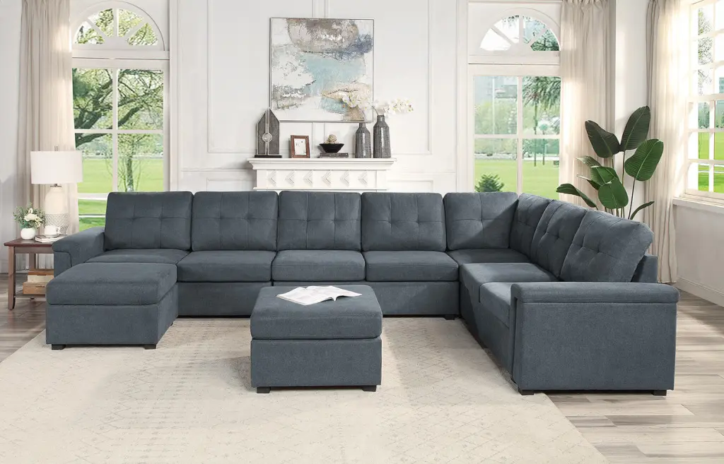 Isla 145 Inch Gray Woven 9 Seater Sectional Sofa Ottomans Large Living Room lilola home