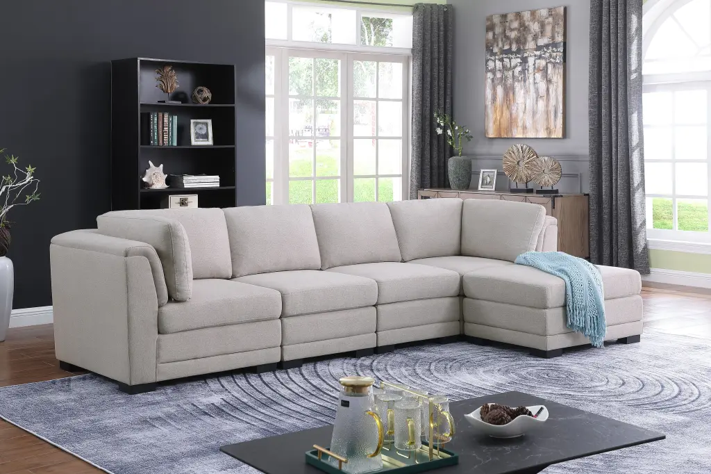 Kristin 121.5 Inch Light Gray Linen Reversible Sectional Sofa lilola home