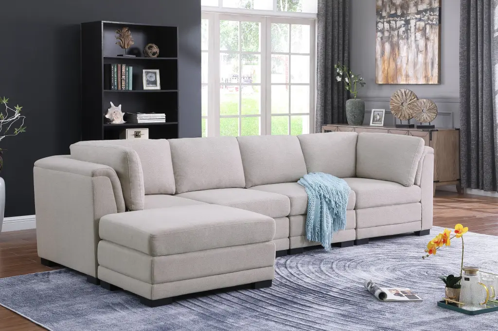 Kristin 121.5 Inch Light Gray Linen Reversible Sectional Sofa lilola home