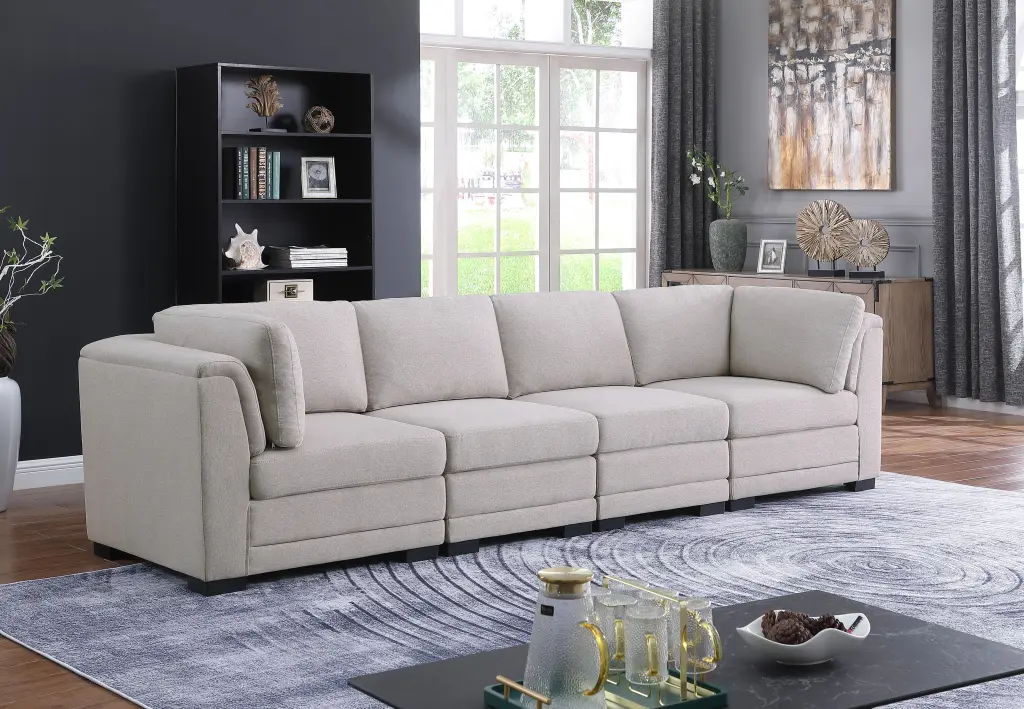 Kristin 121.5'' Light Gray Linen Material 4 Seater Modular Sofa lilola home