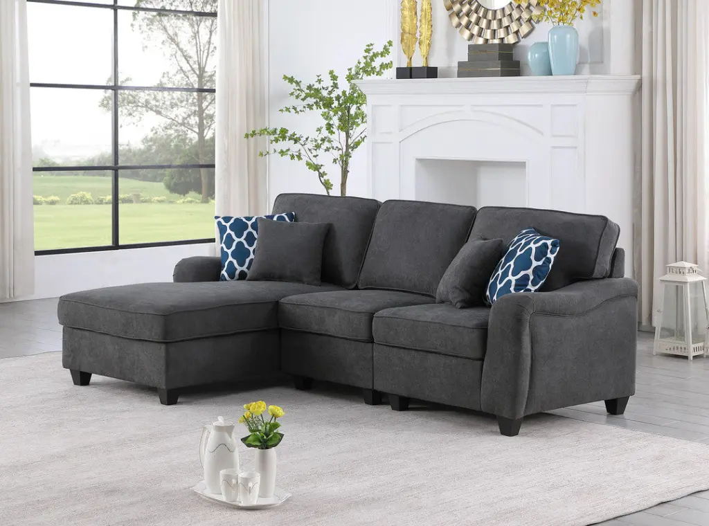 Leo 93 Inch Dark Gray Woven 3 Piece Sectional Sofa Chaise lilola home