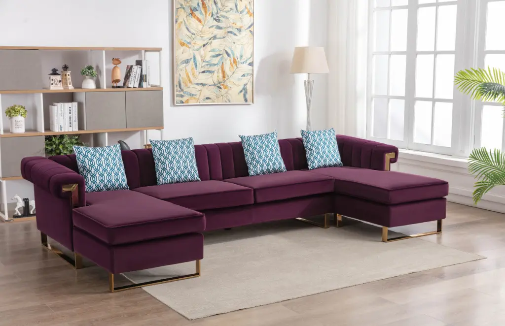 Maddie 128 Inch Purple Velvet 5 Seater Double Chaise Sectional Sofa lilola home