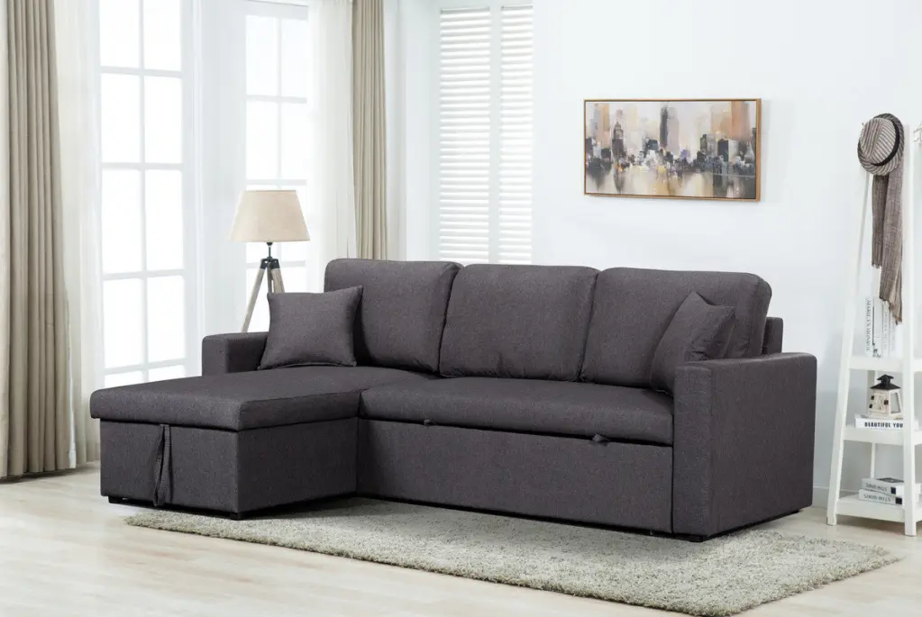 Paisley 82 Inch Dark Gray Linen Reversible Sleeper Sectional Sofa lilola home