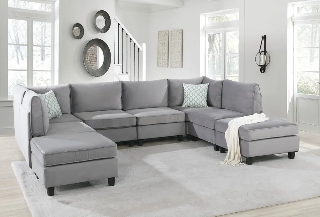 Simona 120 Gray Velvet 8Pc Modular Sectional Sofa Gray Velvet lilola home