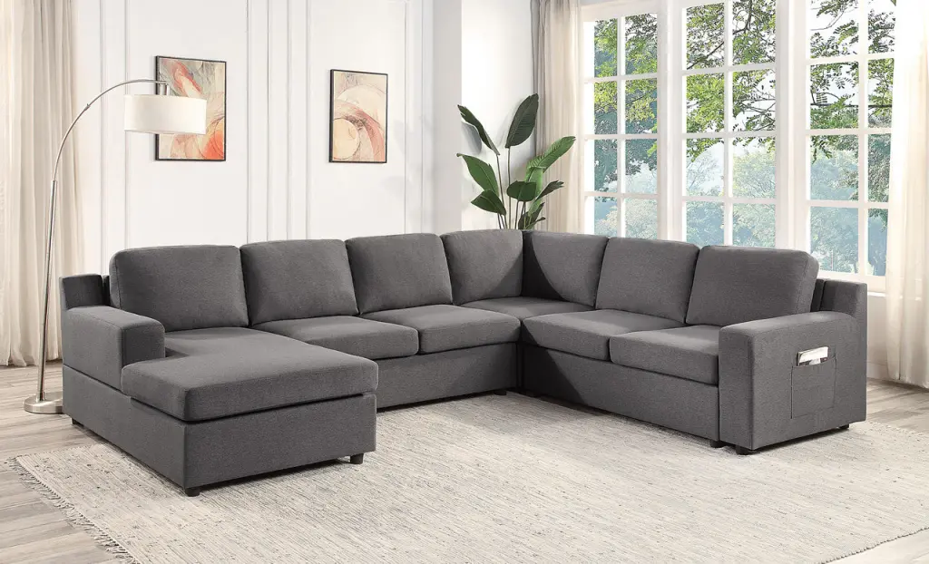 Waylon 119.5'' Gray Linen 6 Seater U Shape Sectional Sofa Chaise And Ottoman lilola home