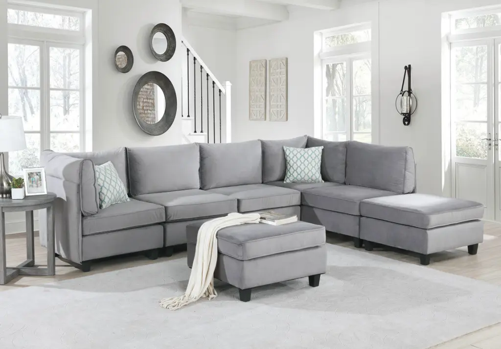 Zelmira 120 Inch Gray Velvet 7Pc Modular Sectional Sofa Comfortable Living Room Set lilola home
