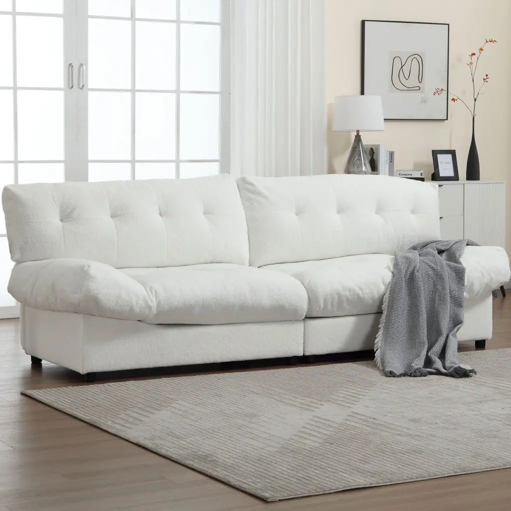 Cloud Style Sofa, Teddy Velvet Comfy Padded Cloud Couch Living Room lm home furniture