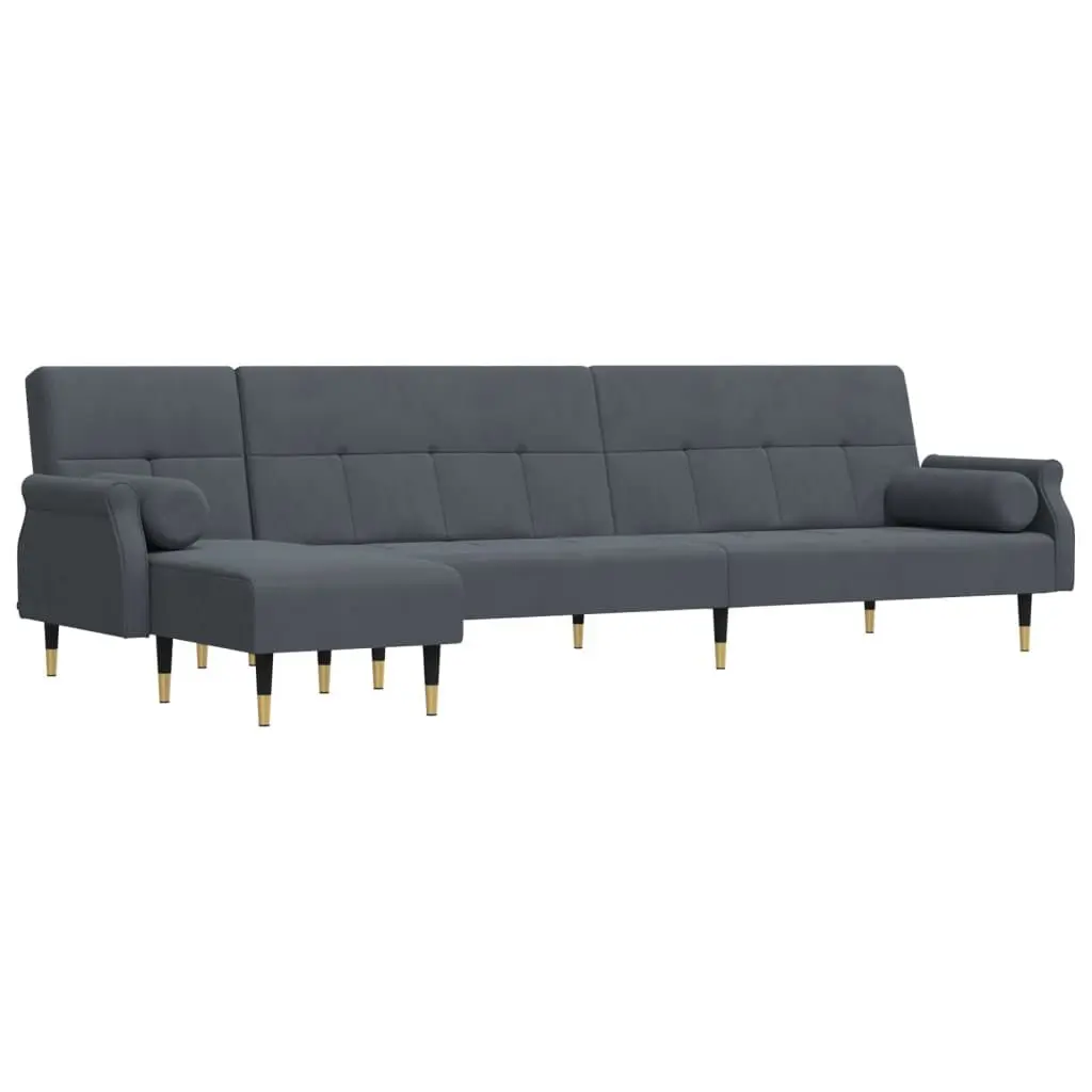L-shaped Dark Gray Velvet Sofa Bed 106.7x55.1x27.6 Inches