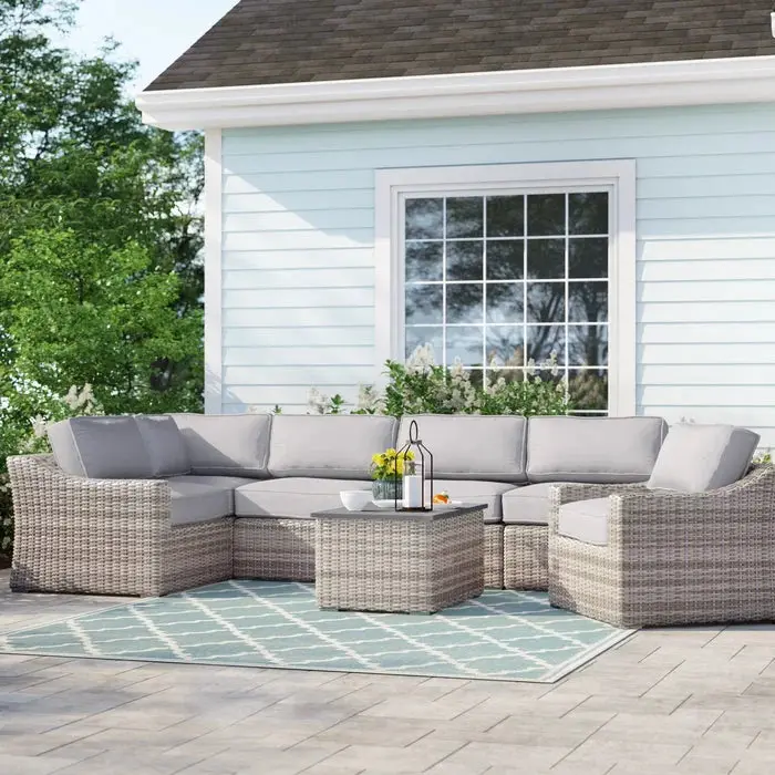 5 Person All Weather Wicker Sectional Seating Group Cushions Fully Assembled Patio Set lsi patio furniture