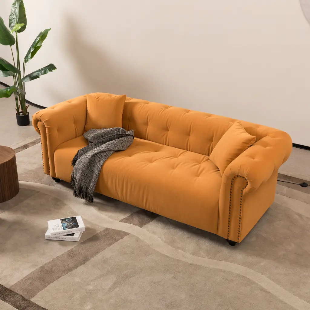 Wks12 Retro Medieval Style Sofa Orange Full Setup Living Room Furniture meetaking