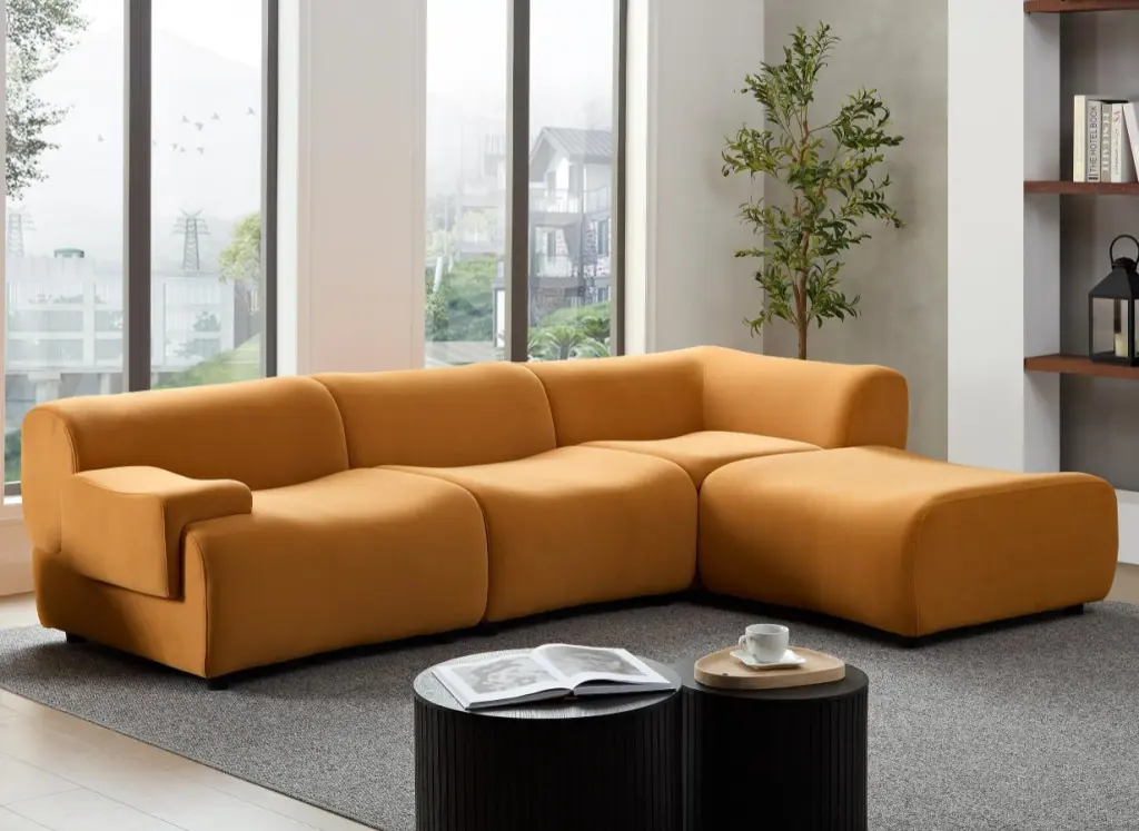 Wks8W Orange 4 Sectional Sofa High Density Sponge Long Lasting Material meetaking