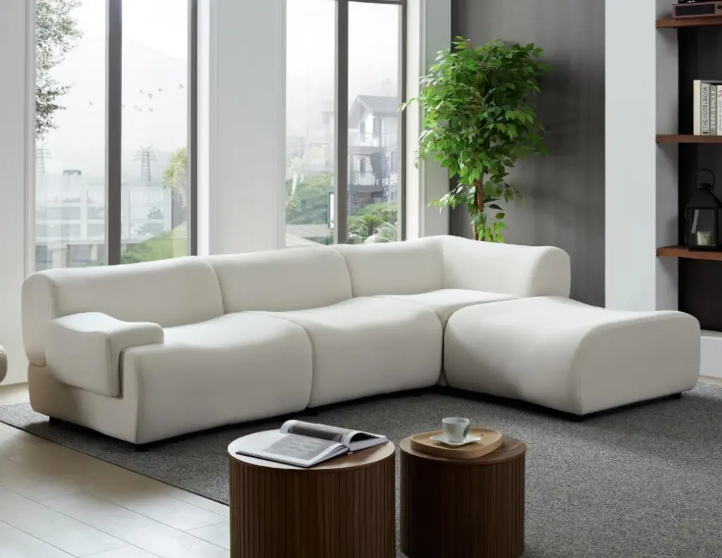 Wks8W White 4 Piece Sectional Sofa High Density Foam Strong And Long Lasting Material meetaking