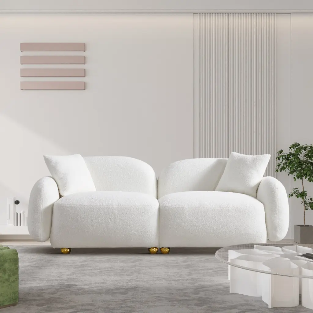 77.95 Inch Comfortable Teddy Material Sofa Opulent Plush Upholstered Couch mi shangou