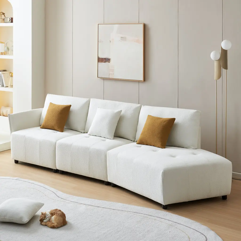 120 Teddy Material Sofa Modern Modular Sectional Couch Button Tufted Comfortable modasi