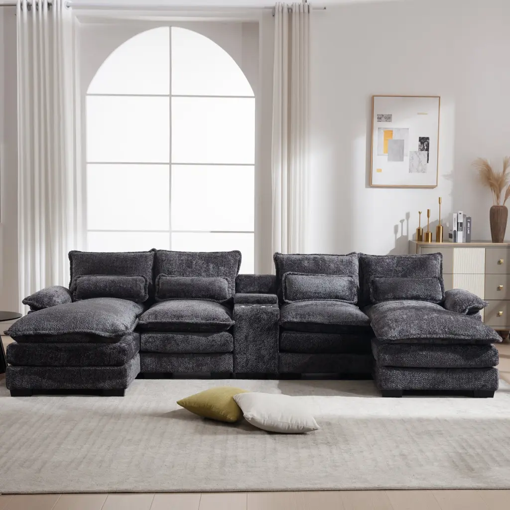 U Influence 4 Seat Sofa Gray Solid Wood Modern Living Room Furniture nan kun