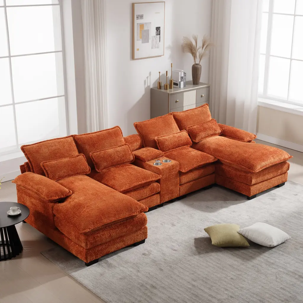 U Shape Sofa Orange Solid Timber 4 Seat nan kun