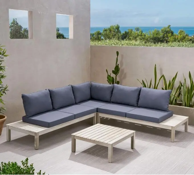 Arlington 4 Piece Sofa Set Dark Gray Acacia Timber Living Room Furniture nh-gardenpara