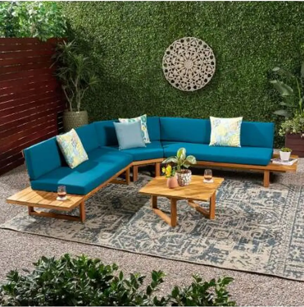 Mirabelle 5 Seater Sectional Sofa Set Cushions Dark Teal Upholstered nh-gardenpara