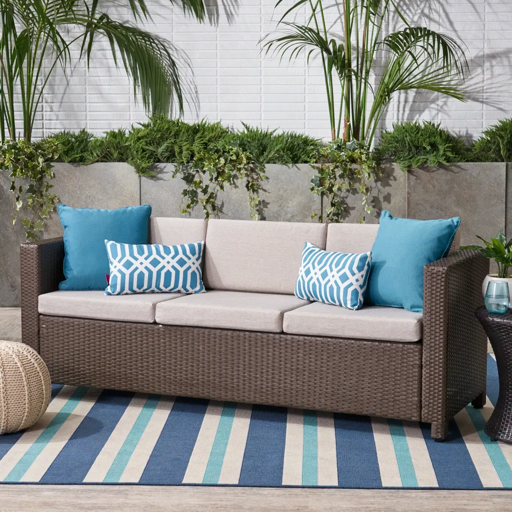 Puerta 3 Seater Grey Brown PE Rattan Iron Sofa nh-perfect home