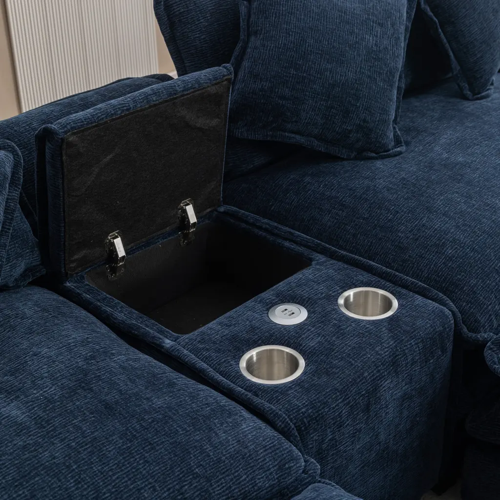 112.6 Inch Chenille Upholstered Sectional Sofa Two Removable Ottomans oris fur.