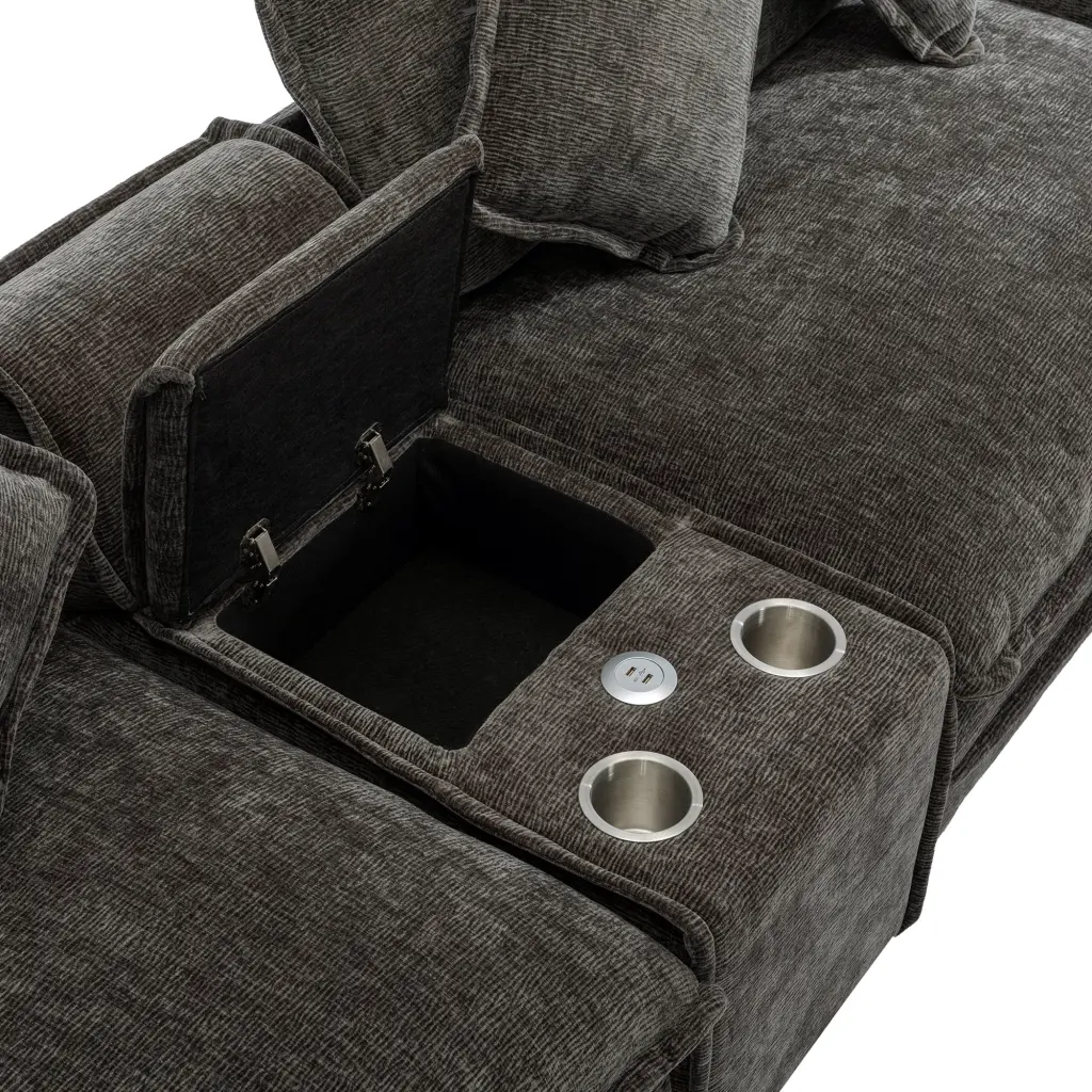 112.6 Inch Chenille Upholstered Sectional Sofa Two Removable Ottomans oris fur.