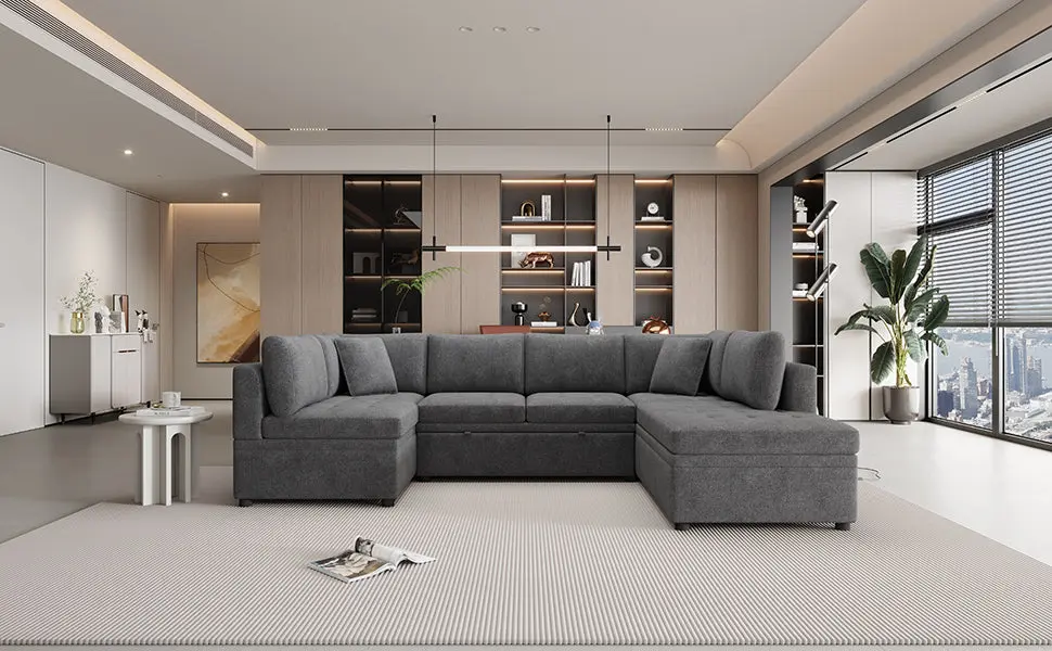 117.3 Oversized Sectional Sofa U Shaped Sofa Couch Pull Out Sofa Bed oris fur.