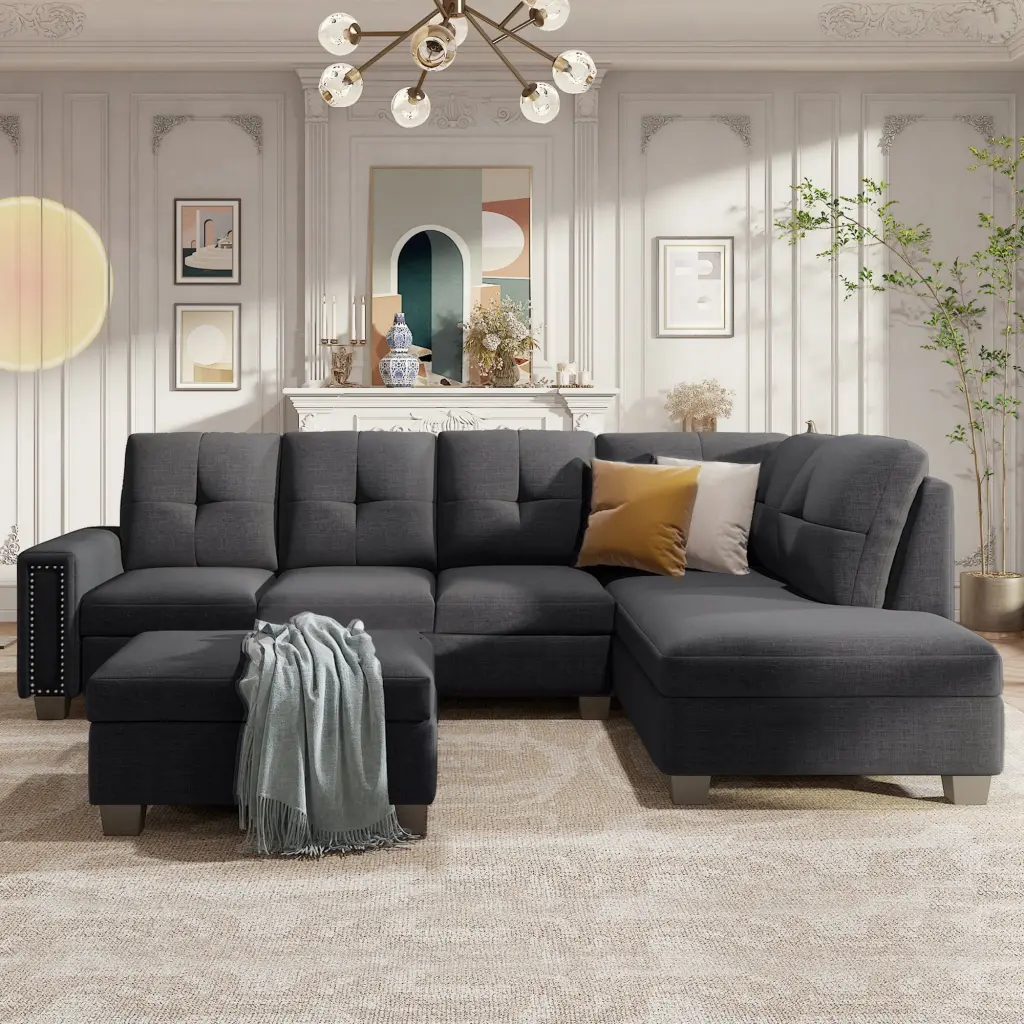 Orisfur Reversible Sectional Sofa Space Saving Storage Ottoman oris fur.