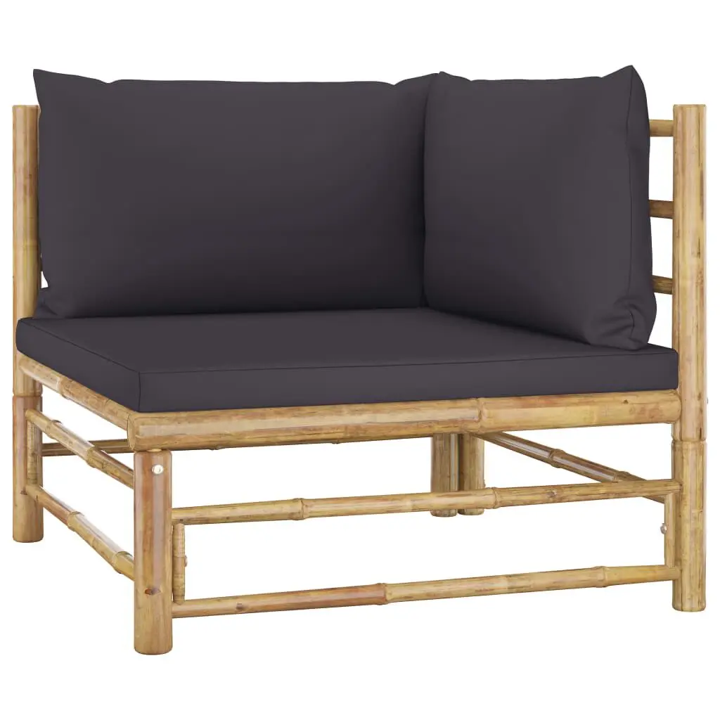 Patio Corner Sofa Dark Gray Cushions Bamboo Outdoor Lounge Set
