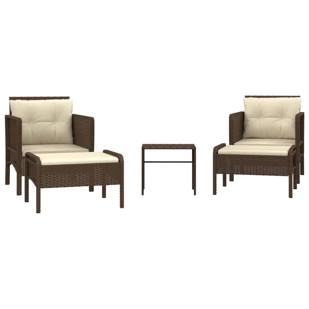 5 Piece Patio Lounge Set Cushions Brown Poly Rattan