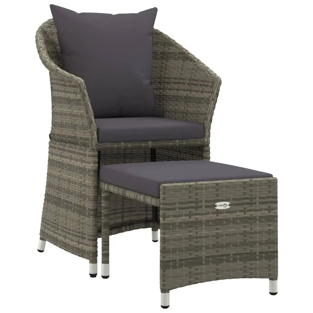 2 Piece Patio Lounge Set Cushions Gray Poly Rattan