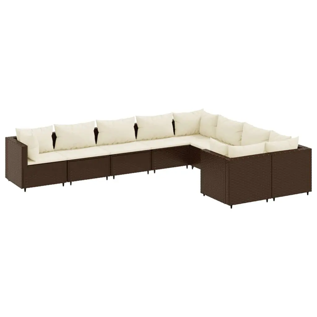 9 Piece Patio Sofa Set Cushions Brown Poly Rattan Outdoor Sectional