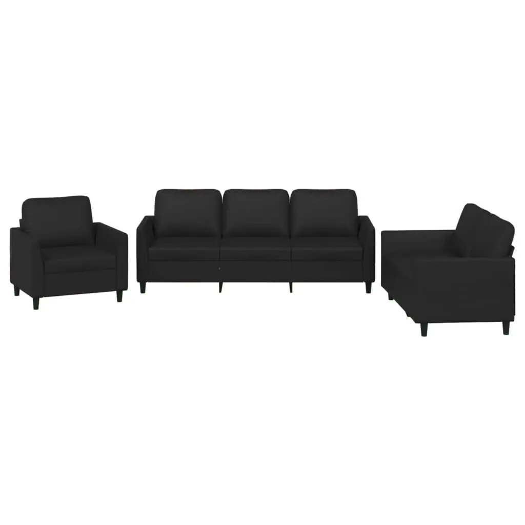 3 Piece Sofa Set Cushions Black Faux Leather Living Room Furniture