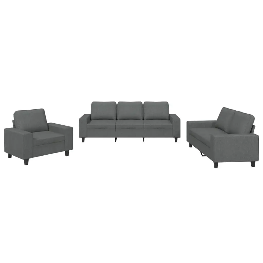 3 Piece Sofa Set Dark Gray Fabric Modern Living Room Sectional