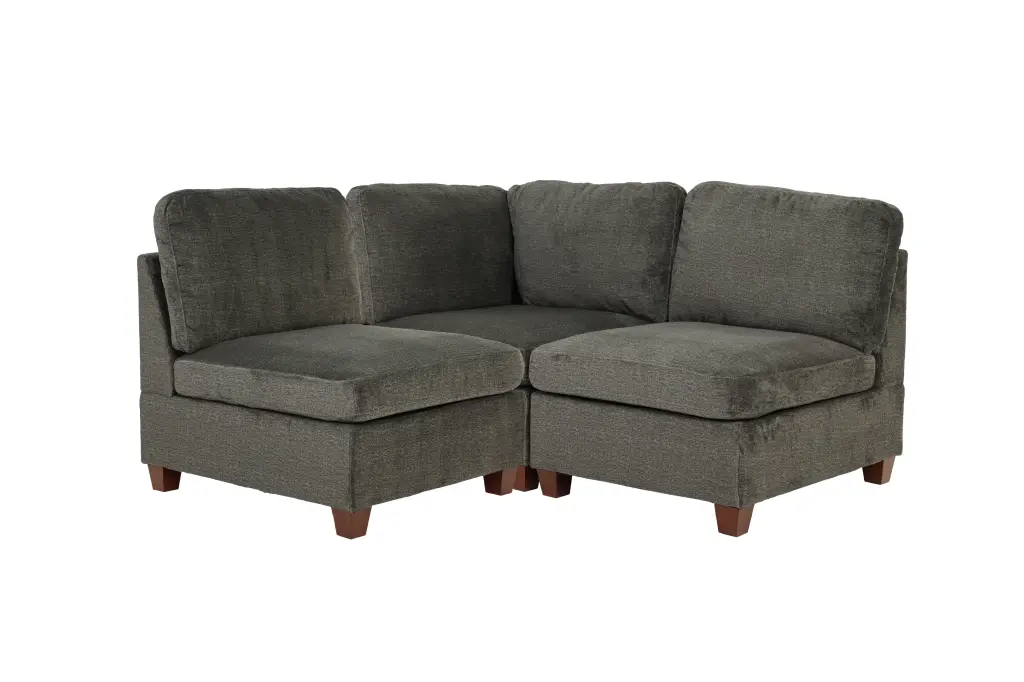 Modular 3 Piece Gray Chenille L Shaped Sectional Sofa Pillow Back poundex