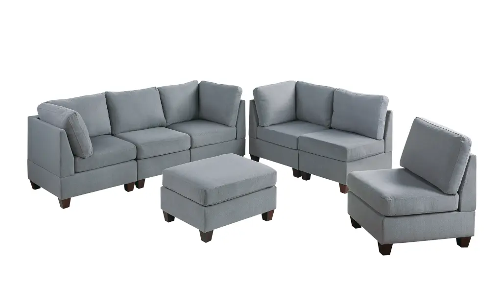 Modular Set 7 Piece Gray Fabric Sectional Sofa Living Room Furniture poundex