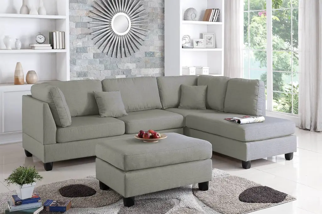 3 Pc Sectional Sofa Gray Material Comfortable Living Room Furniture poundex
