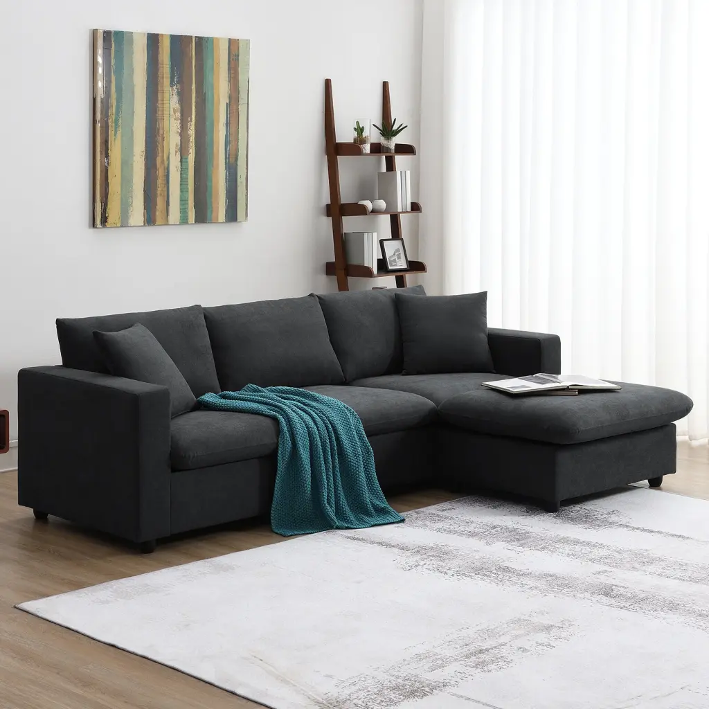 100.4x64.6 Inch Modern Sectional Sofa L-Shaped Couch Set 2 Pillows rnb