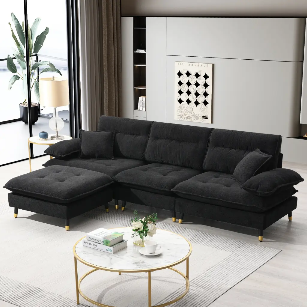 106 x 66.5 L Shaped Convertible Sectional Sofa 4 Seat Tufted Couch Set rnb
