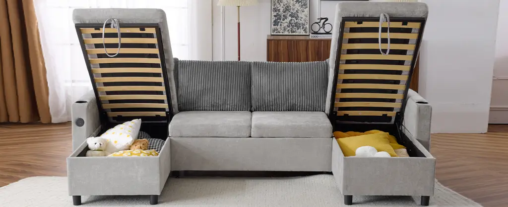111.8 Inch Sectional Sofa Pull Out Sofa Bed Multi Functional Sleeper rnb