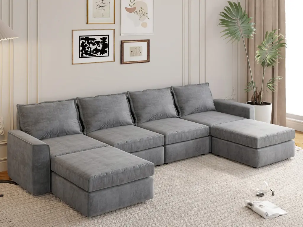 115x58 Inch Chenille Modular Sectional Sofa U Shaped Reversible Couch rnb