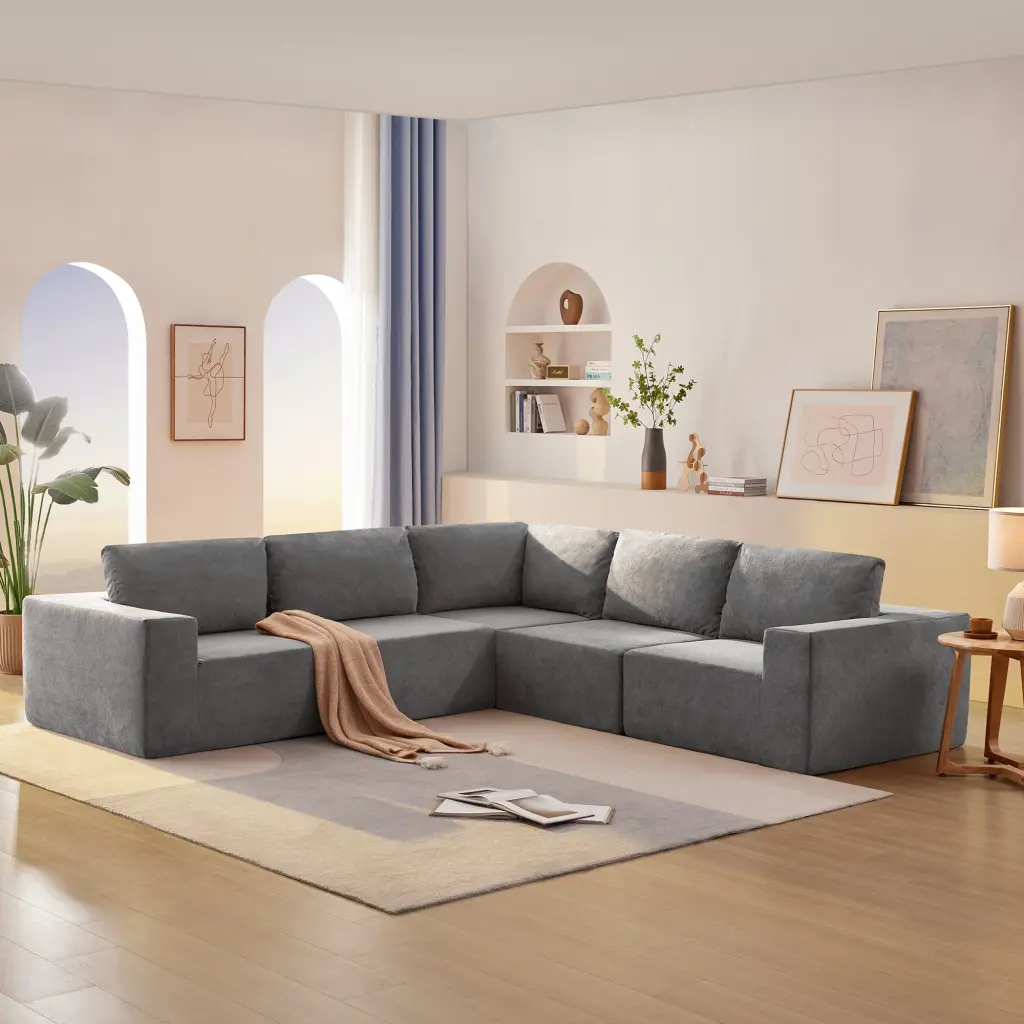 116x116 Inch Modular L-Shaped Sectional Sofa Premium Floor Couch Set Upholstered rnb