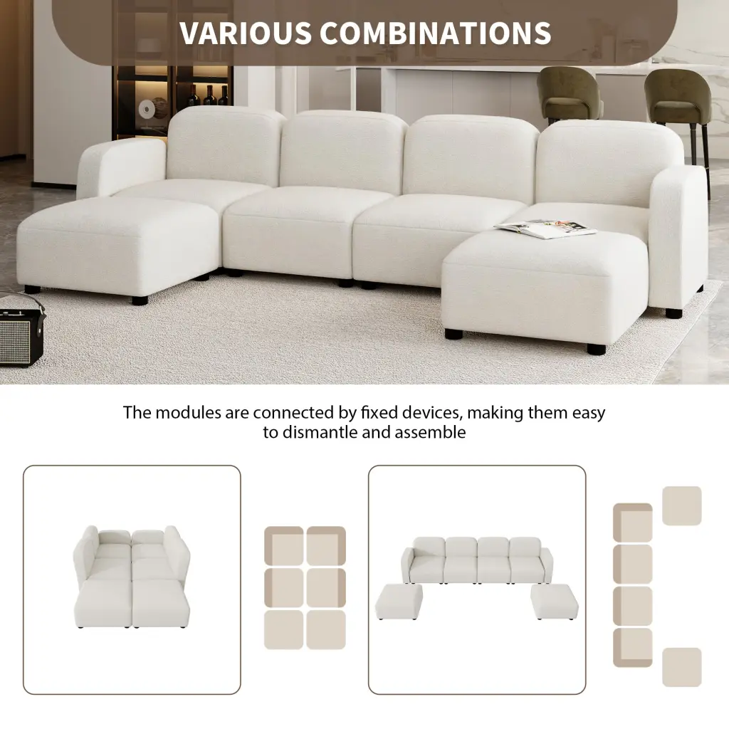 116x58 Inch Velvet Modular Sectional Sofa U Shaped Reversible Couch Set Free Assembly rnb
