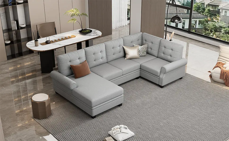 120 Inch Modern U-Shaped Corner Sectional Sofa Linen rnb