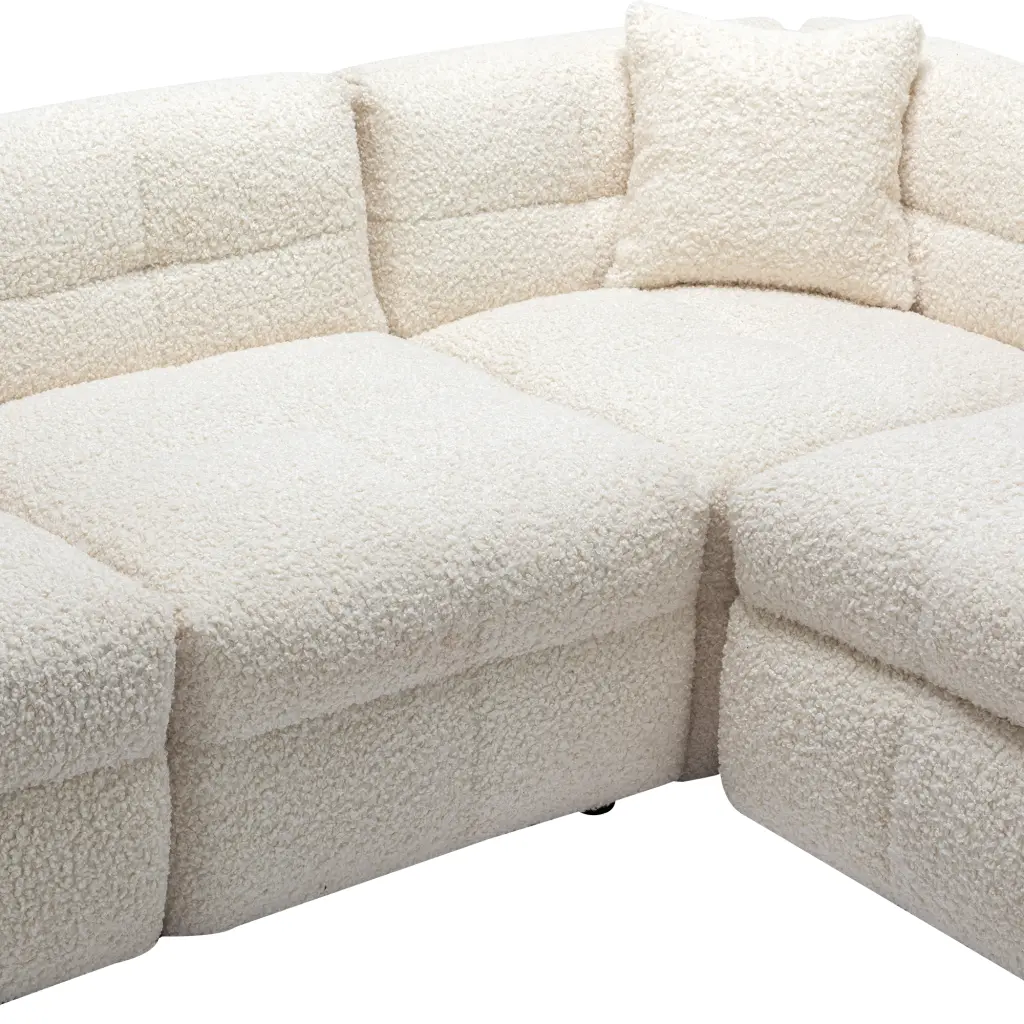 87.7 Inch Sectional Sofa Comfortable Teddy Fleece Fabric and Chaise rnb