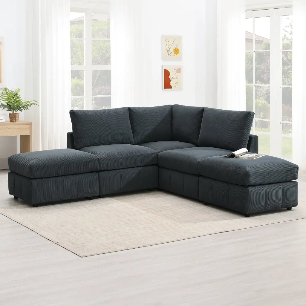 93 Inch Modern Sectional Sofa 5 Seat Armless Couch Vertical Stripes rnb
