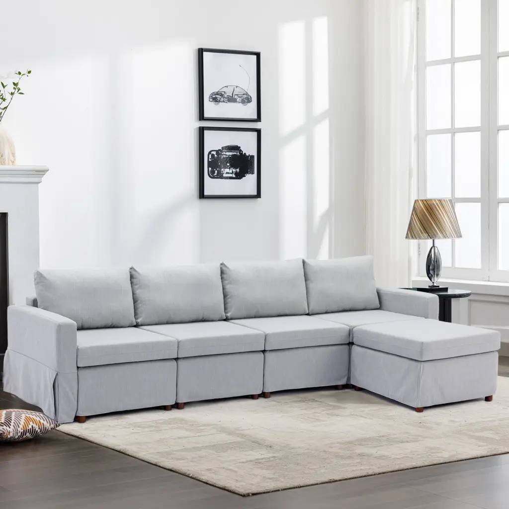 4 Seat Module Sectional Sofa Couch 1 Ottoman, Seat Cushion and Back Support rnb