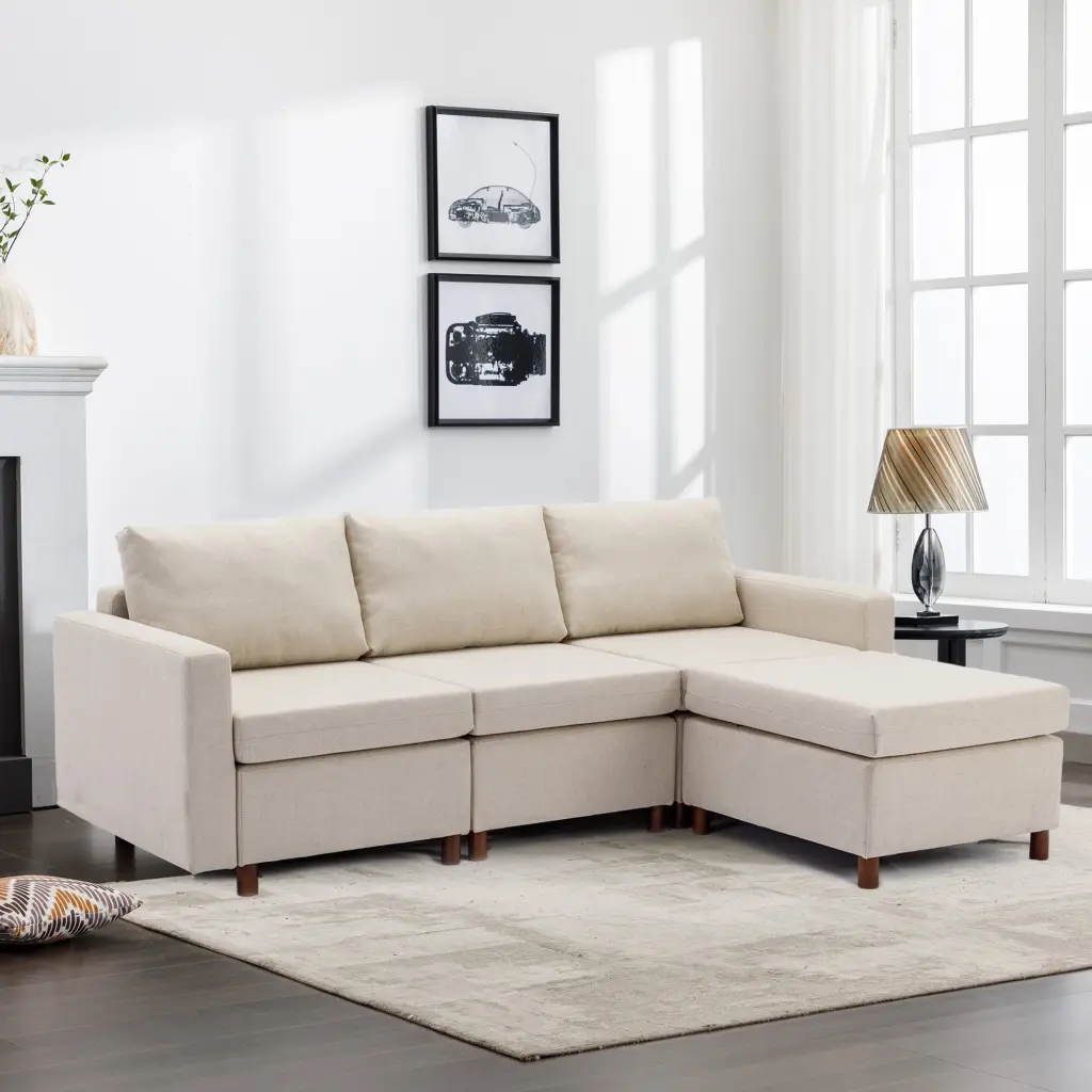 3 Seat Module Sectional Sofa Couch 1 Ottoman Living Room Comfortable rnb