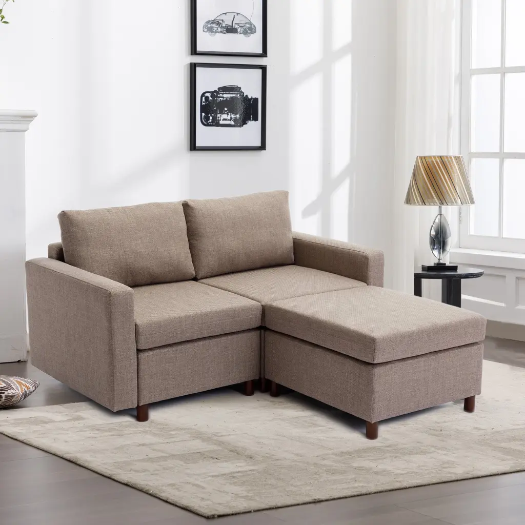 2 Seat Module Sectional Sofa Couch Ottoman Living Room Modern Linen Fabric rnb
